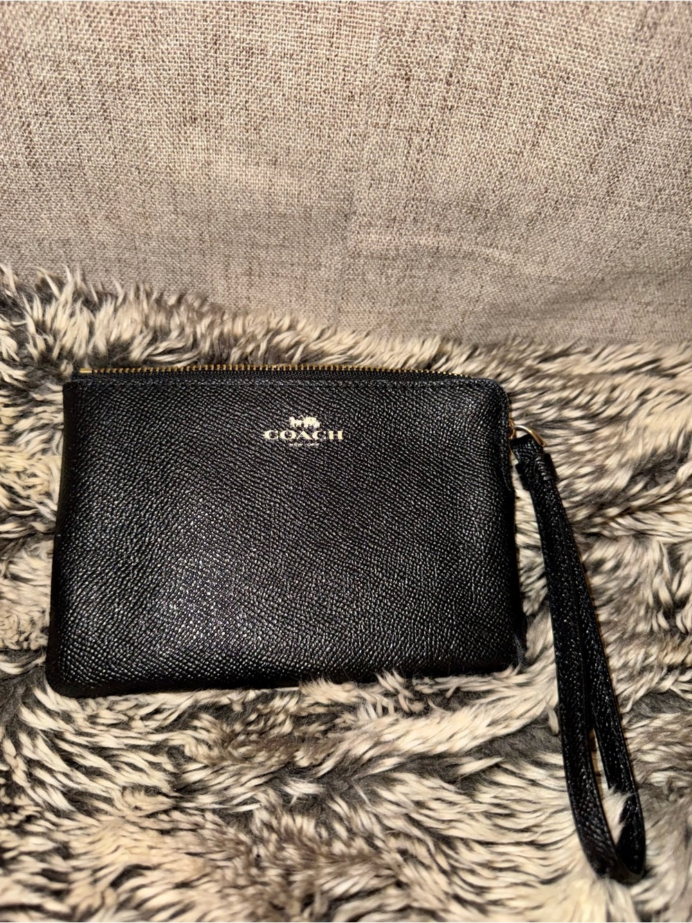 Coach Black Leather Wristlet with Gold Hardware